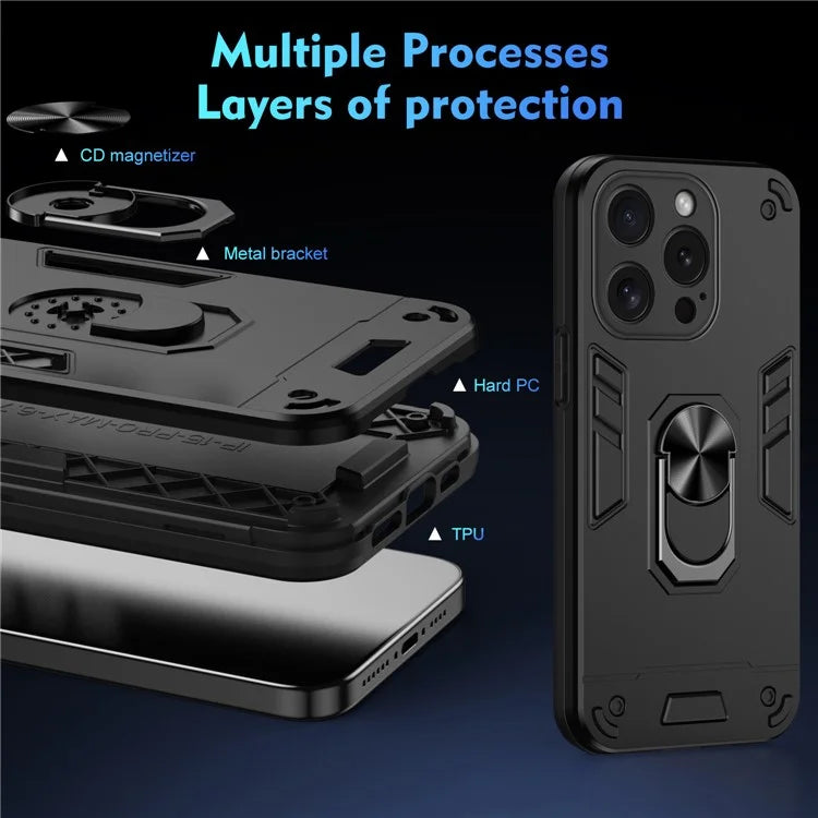 For iPhone 15 Pro Kickstand Case Magnetic Car Mount Phone Cover