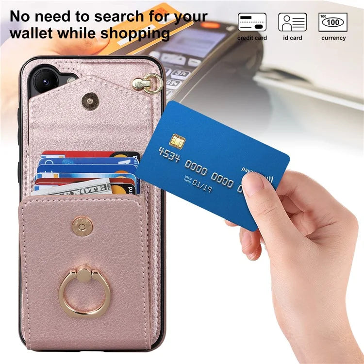 For Samsung Galaxy S23 Cover Ring Kickstand RFID Blocking Card Bag PU+TPU Cell Phone Case