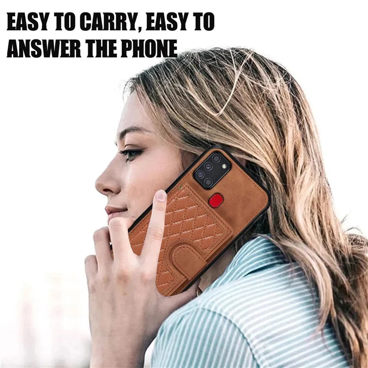 For Samsung Galaxy A21s Phone Case TPU+PU Leather Phone Cover with Card Holder