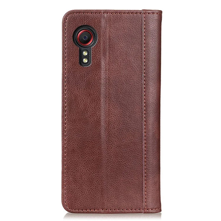 For Samsung Galaxy Xcover 7 Split Leather Case Litchi Texture Phone Wallet Cover