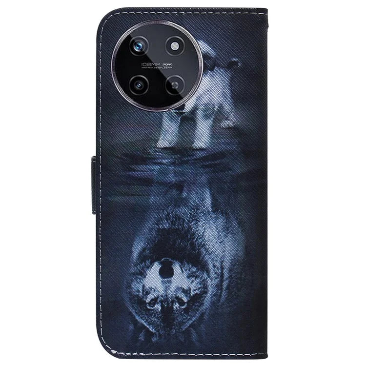 For Realme 11 4G (159.9x73.3x7.95mm) Leather Wallet Phone Case Pattern Printing and Wolf