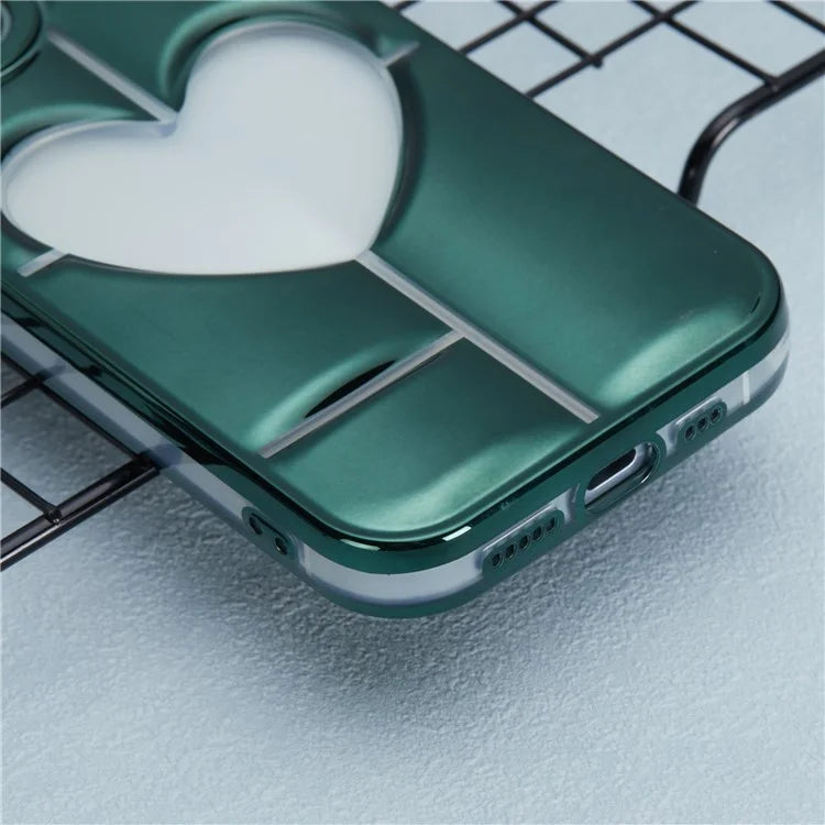 MNS Series for iPhone 15 Plus Electroplating Phone Cover 3D Heart Shape Soft TPU Case