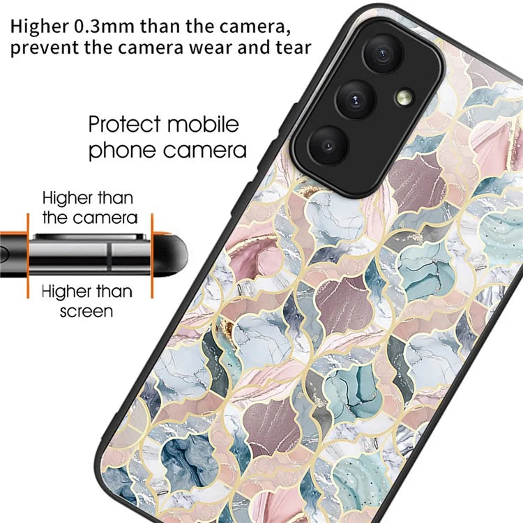 For Samsung Galaxy A55 5G Phone Case Tempered Glass Back Cover with Pattern Design