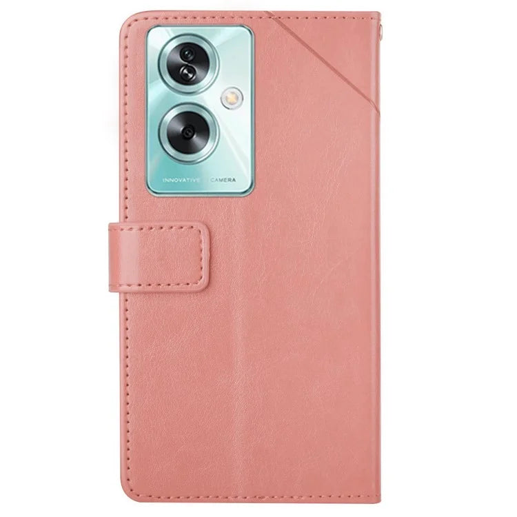 HT01 For Oppo A59 5G Phone Leather Case with Wallet Stand Imprint Y-shaped Line