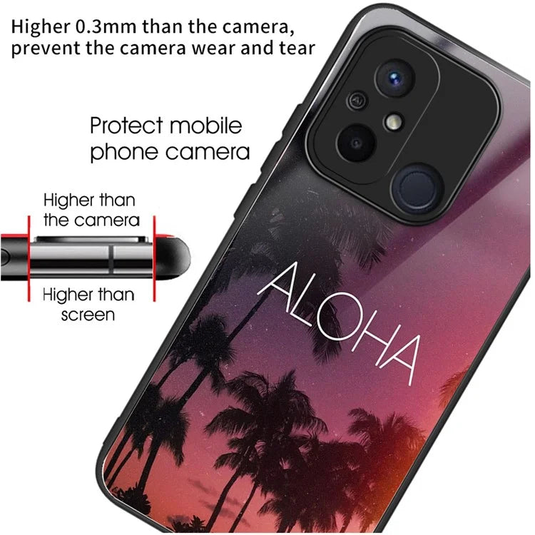 For Xiaomi Redmi 12C 4G Tempered Glass Case Pattern Printing Shockproof Phone Cover