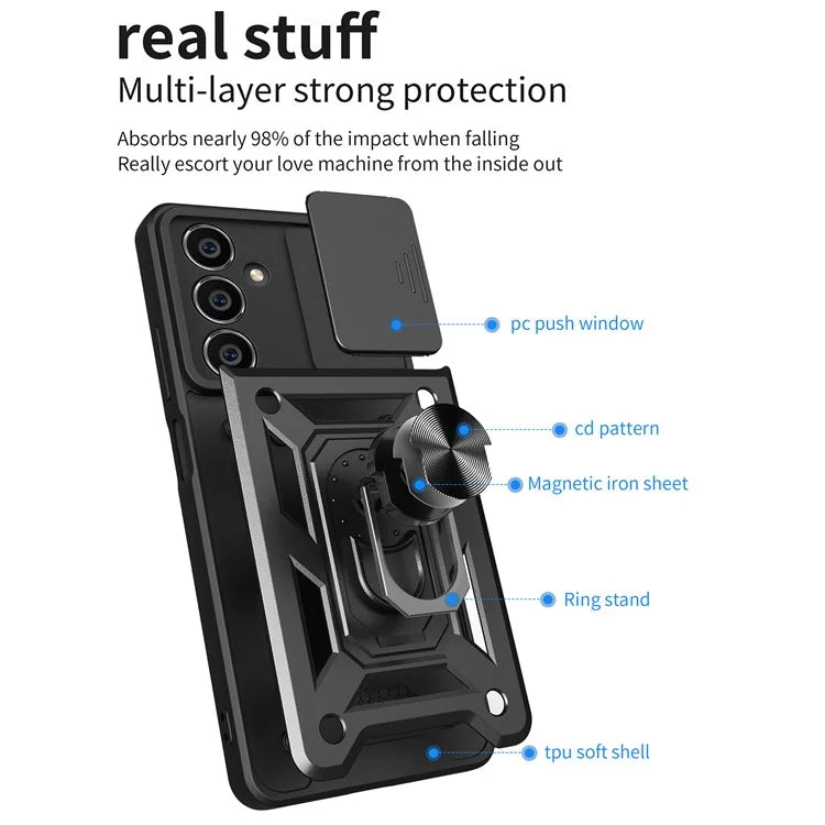 For Samsung Galaxy A05s 4G Cell Phone Case Slide Lens Protection Kickstand Back Shell