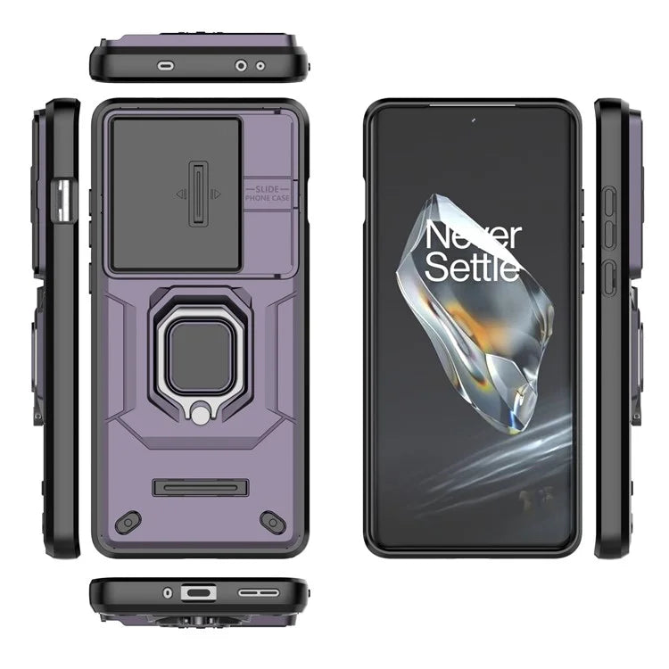For OnePlus 12 5G Cell Phone Case Anti-drop Kickstand Back Cover with Slide Camera Lid