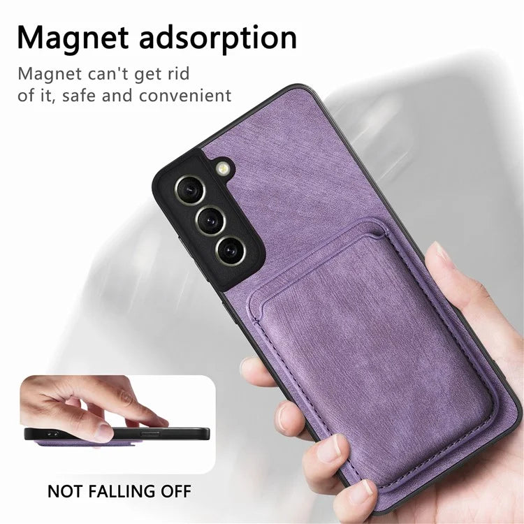 D12 For Samsung Galaxy S21 FE 5G Mobile Phone PU+TPU Cover with Detachable Magnetic Card Case