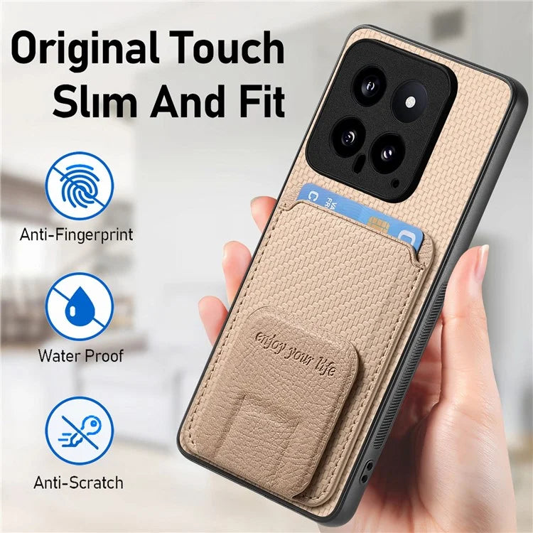 C1-11 for Xiaomi 14 Kickstand Case Leather Coated TPU Cover with Card Slots