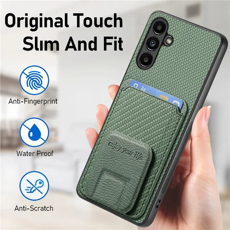 C1-11 for Samsung Galaxy A34 5G Cell Phone Case Carbon Fiber Texture Kickstand Shell