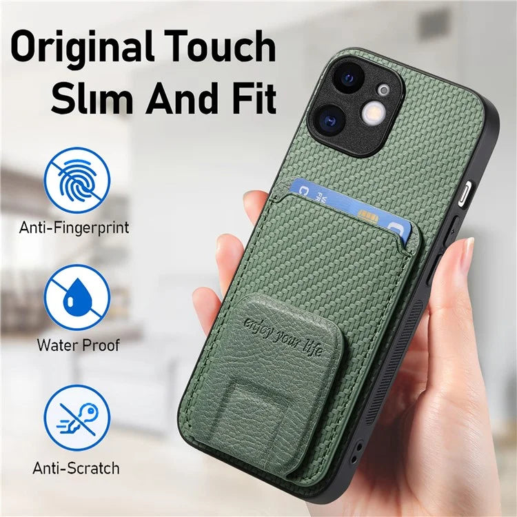 C1-11 for iPhone 11 Case Kickstand Carbon Fiber Texture Smart Phone Cover