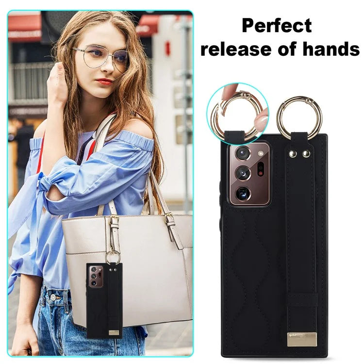 For Samsung Galaxy Note20 Ultra / Note20 Ultra 5G Case PU Leather+TPU Wristband Kickstand Cover
