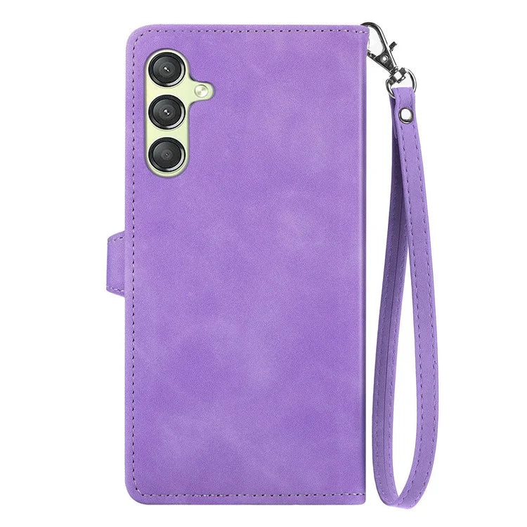 For Samsung Galaxy A25 5G (Global) (161.0 x 76.5 x 8.3mm) Zipper Pocket Case Flower Imprinted Phone Cover