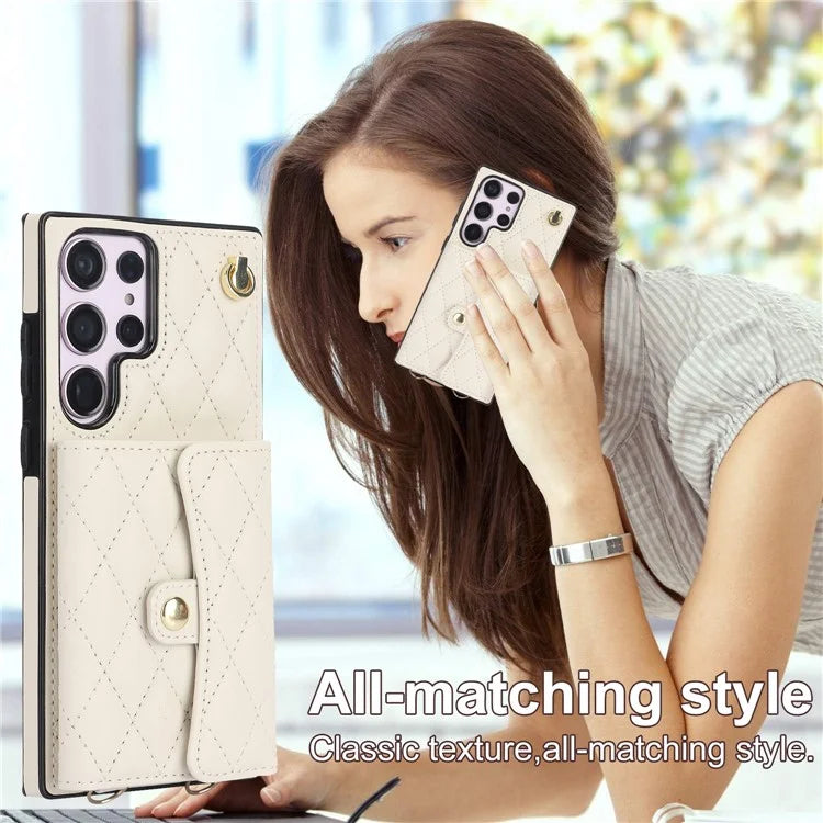 026 For Samsung Galaxy S23 Ultra Phone Case Card Slots Kickstand Cover with 2 Straps