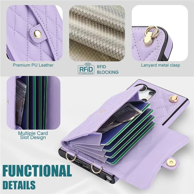 026 For Samsung Galaxy S24 Ultra Card Slots Phone Case Kickstand Leather+TPU Cover