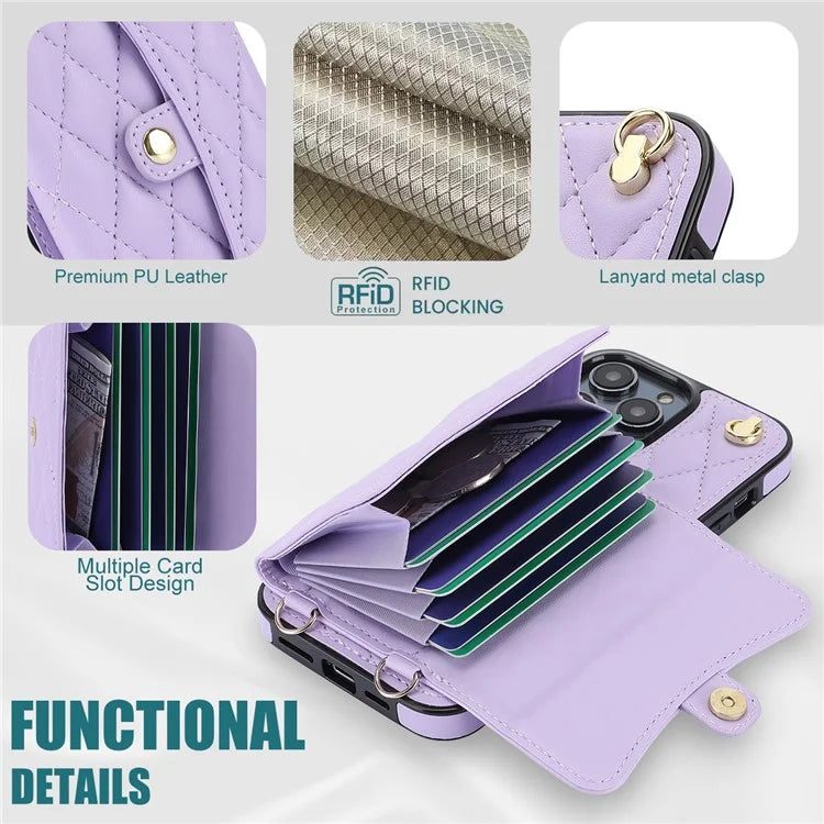 026 Kickstand Case for iPhone 14 Pro RFID Blocking Card Slots Crossbody Phone Cover