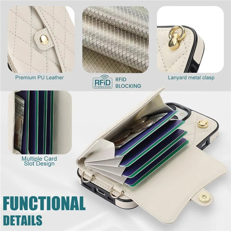 026 For iPhone 14 Plus Kickstand Case Card Slots Crossbody Phone Cover Leather+TPU