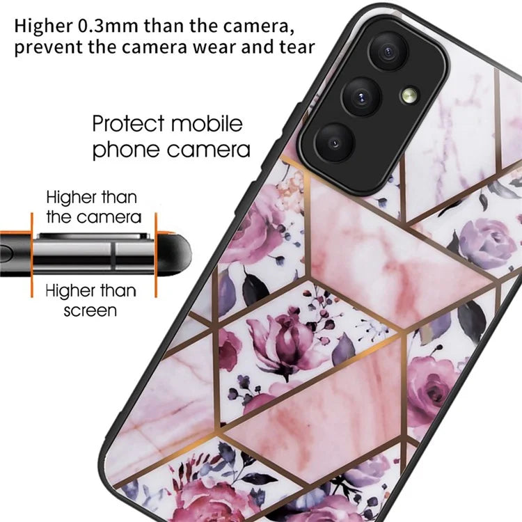 For Samsung Galaxy A05s 4G Tempered Glass Case Abstract Marble Pattern Phone Cover