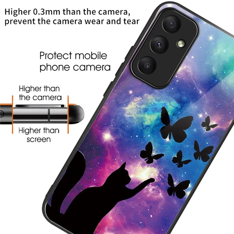 For Samsung Galaxy A05s 4G Case Tempered Glass Back + TPU Frame Pattern Printing Phone Cover