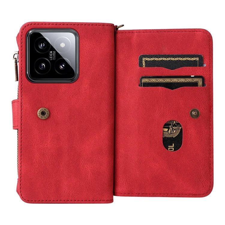 KT Multi-Functional Series-2 For Xiaomi 14 Magnetic Phone Case Skin-touch Leather Stand Cover