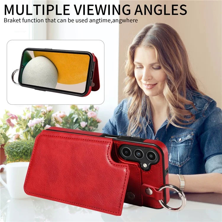 003 For Samsung Galaxy A15 5G / A15 4G Case Litchi Texture Kickstand Phone Back Cover