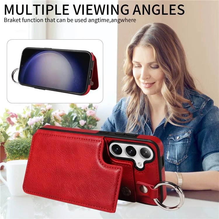 003 For Samsung Galaxy S24+ Magnetic Case Leather Litchi Texture Phone Shell with Hanging Ring