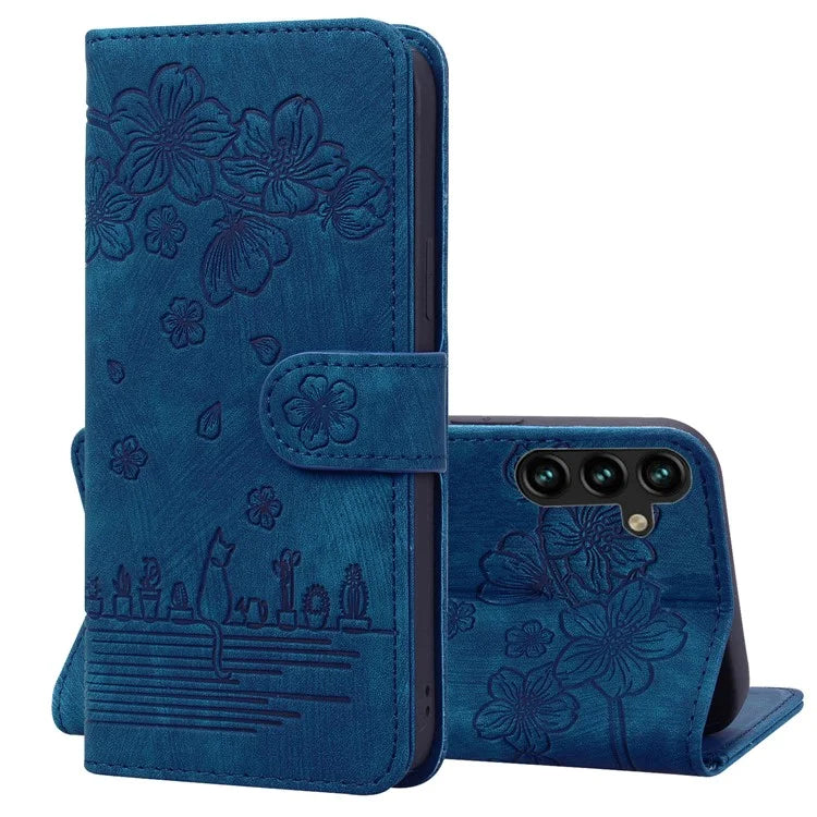 Cell Phone Case for Samsung Galaxy A35 5G Shell Imprinted Flower Cat Wallet Cover