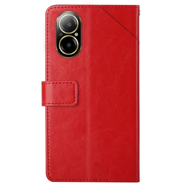 HT01 For Realme C67 4G Case Y-shaped Line Imprinted Foldable Stand Phone Cover