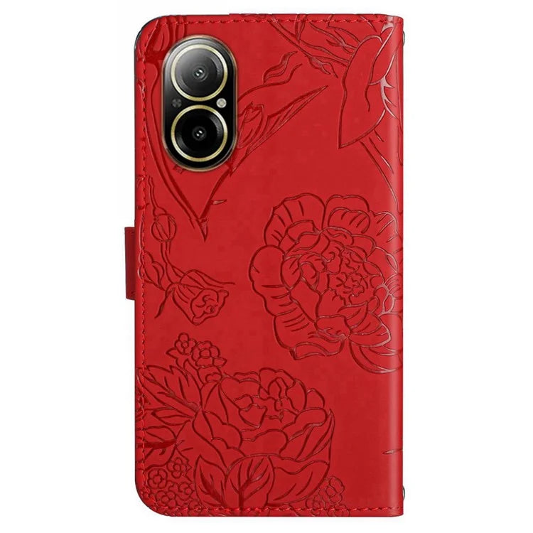 HT03 For Realme C67 4G Phone Case Leather Skin-touch Card Slots Cover with Hand Strap