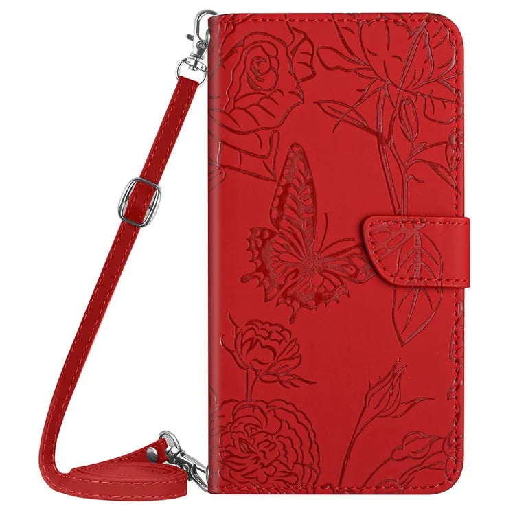 HT03 For Realme C67 4G Case Imprinted Stand Leather Phone Cover with Shoulder Strap