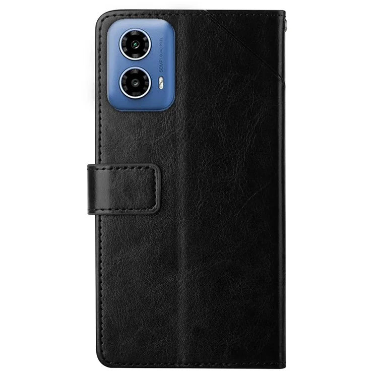 HT01 For Motorola Moto G04 4G / G24 4G Phone Case Imprinted Y-shaped Line PU Leather+TPU Cover