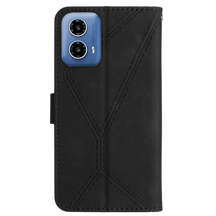 HT05 For Motorola Moto G04 4G / G24 4G Magnetic Case Skin-touch Leather Imprinted Line Cover
