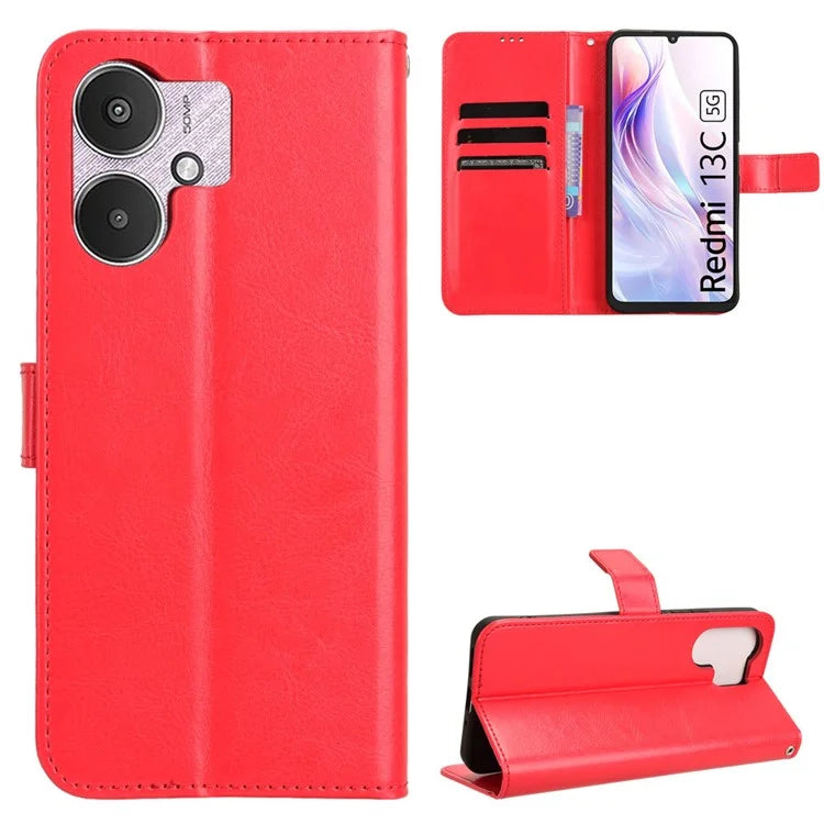 For Xiaomi Redmi 13C 5G / 13R 5G / Poco M6 5G Wallet Case PU Leather Crazy Horse Texture Flip Phone Cover