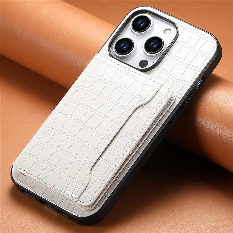 For iPhone 15 Pro Max Crocodile Texture Case PU Leather Phone Back Cover with Card Holder