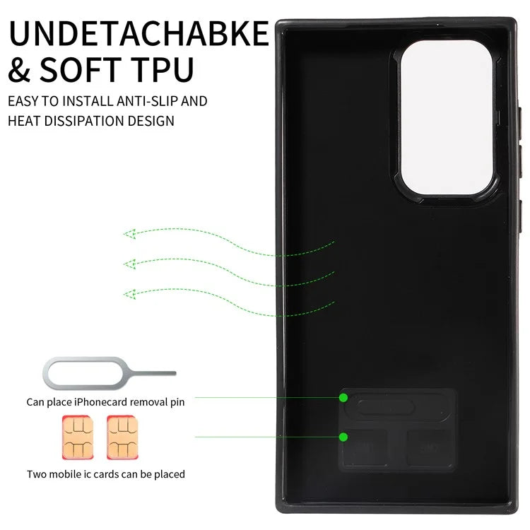 006 For Samsung Galaxy S23 Ultra Case with Card Slot PU+TPU Kickstand Phone Back Cover