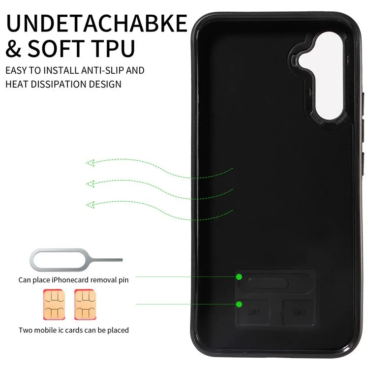 006 For Samsung Galaxy A34 5G Case with Card Holder PU+TPU Phone Cover Kickstand