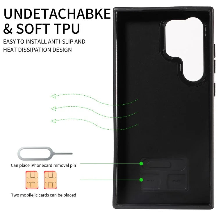 006 For Samsung Galaxy S24 Ultra Back Case with Card Holder PU TPU Kickstand Phone Cover