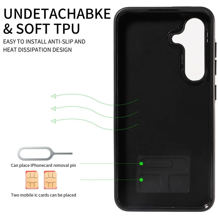 006 For Samsung Galaxy S24 Case with Card Slot Calf Texture Phone Cover Ring Holder