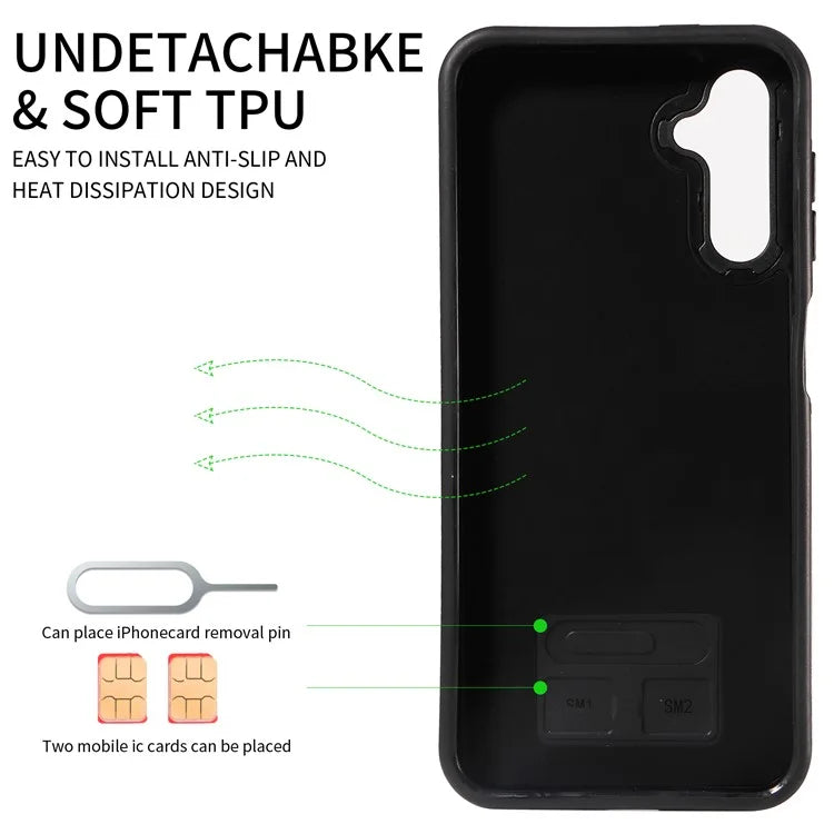 006 For Samsung Galaxy A14 4G / A14 5G Back Cover PU TPU Case Card Bag with Ring Holder