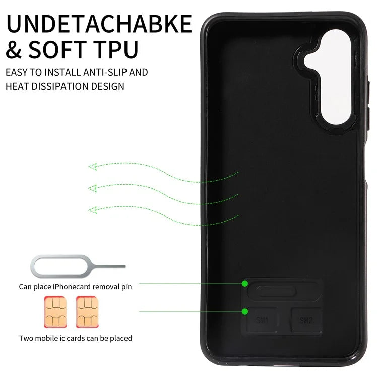 006 For Samsung Galaxy A05s 4G Back Case PU TPU Back Cover with Card Slot Ring Holder