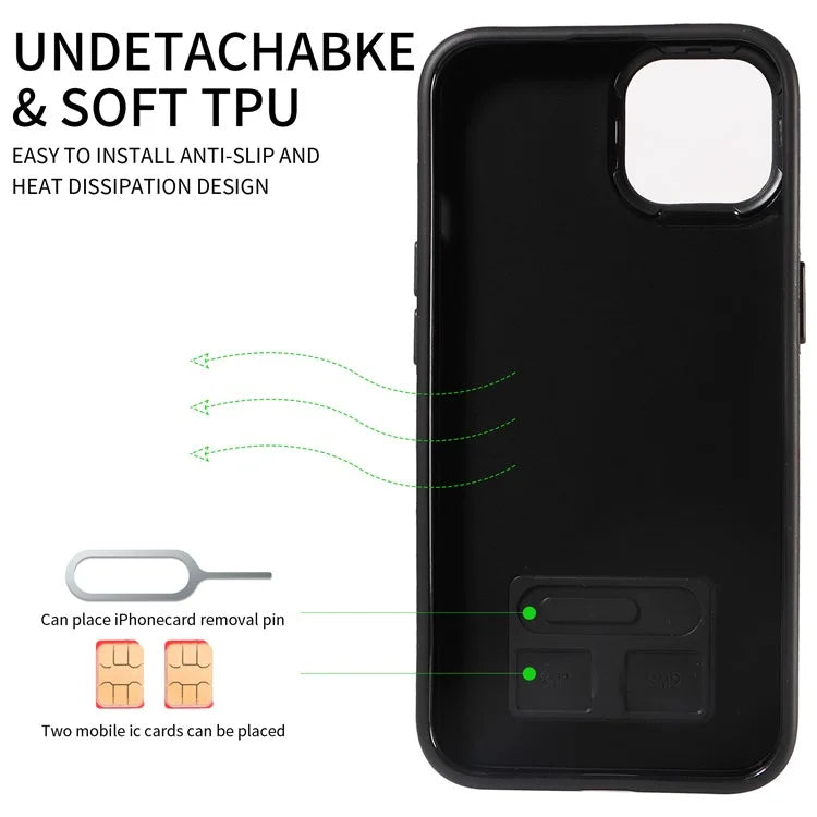 006 For iPhone 15 Case PU TPU Back Cover Calf Texture Kickstand Case with Card Slot