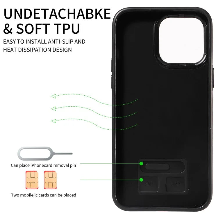 006 For iPhone 14 Pro Back Case with Card Holder Kickstand PU TPU Phone Cover