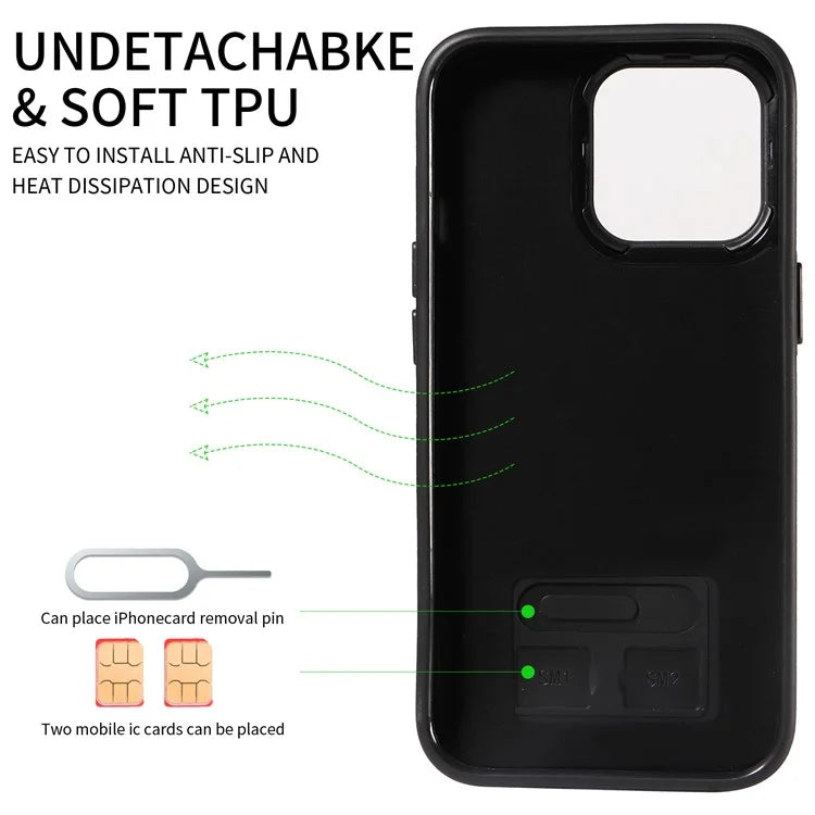 006 For iPhone 13 Pro Case PU TPU Anti-scratch Phone Cover with Card Slot Kickstand