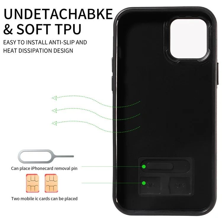 006 For iPhone 12 / 12 Pro Back Cover with Card Holder PU TPU Kickstand Case