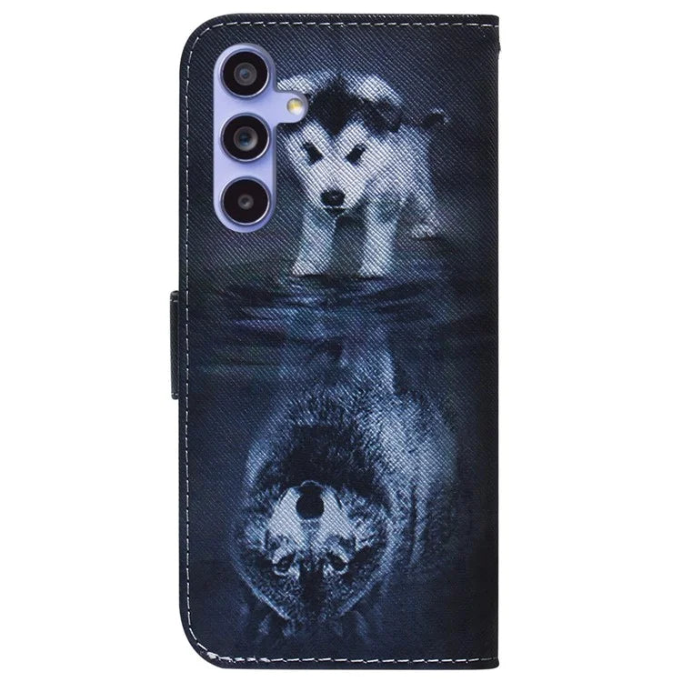 For Samsung Galaxy A55 5G Leather Case Wallet Phone Cover Pattern Printing and Wolf