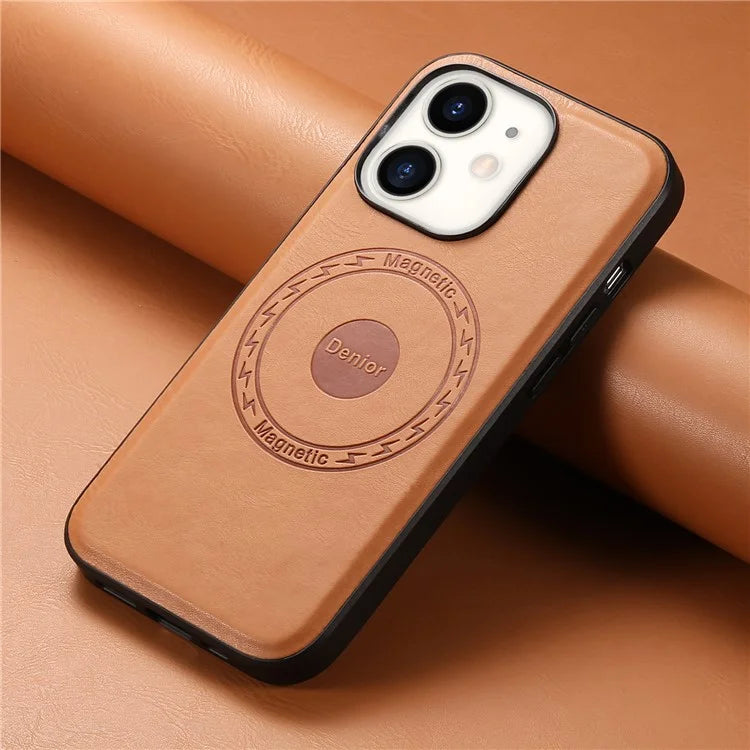 DENIOR For iPhone 12 / 12 Pro Magnetic Phone Case Cowhide Texture PU Leather Back Cover