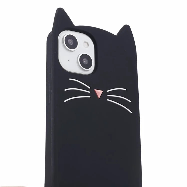 For iPhone 15 Plus Silicone Case 3D Moustache Cat Protective Phone Cover