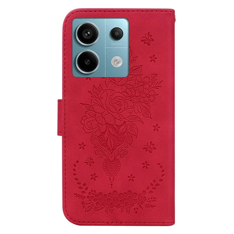 For Xiaomi Redmi Note 13 Pro 5G / Poco X6 5G Case Imprinted Rose Butterfly Phone Stand Cover