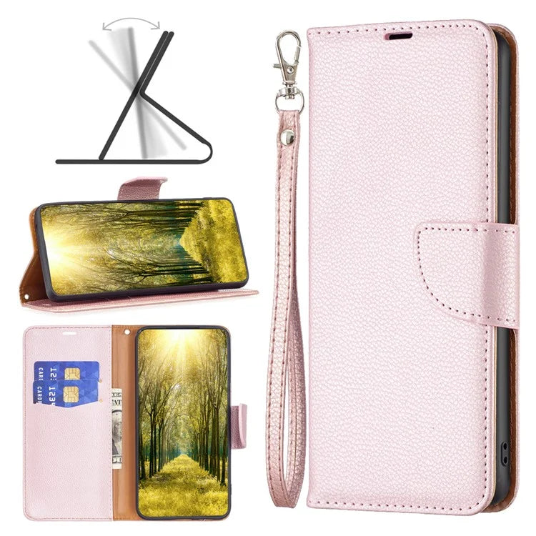 For Xiaomi Redmi Note 13 Pro 5G / Poco X6 5G Phone Case Solid Color PU Leather Stand View Cover Litchi Texture Gold