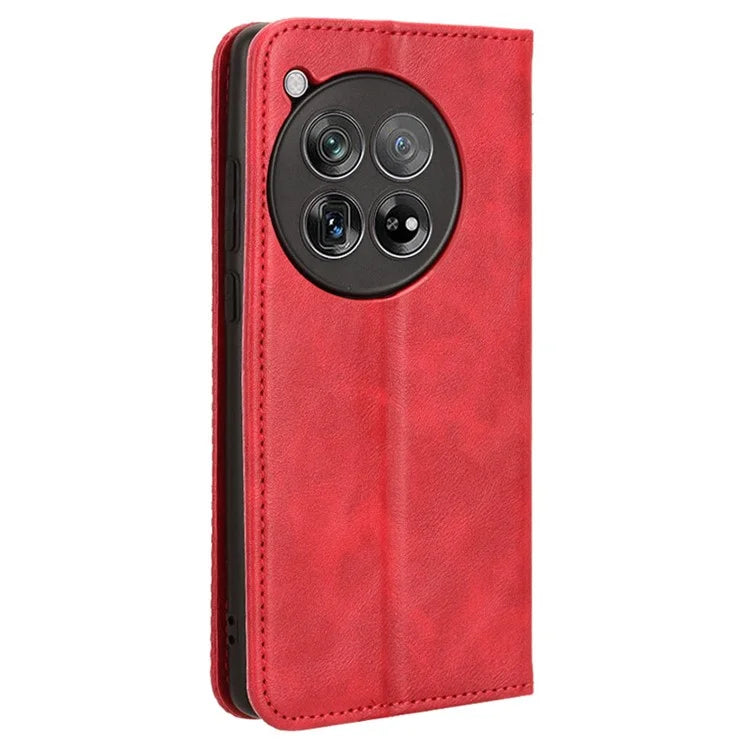 For OnePlus Ace 3 5G / 12R 5G Retro Leather Case Magnetic Closing Phone Wallet Cover